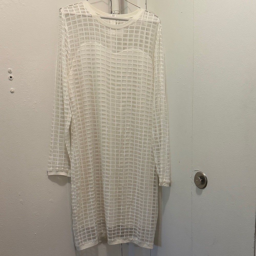 K Jordan White Long Sleeve Grid Dress